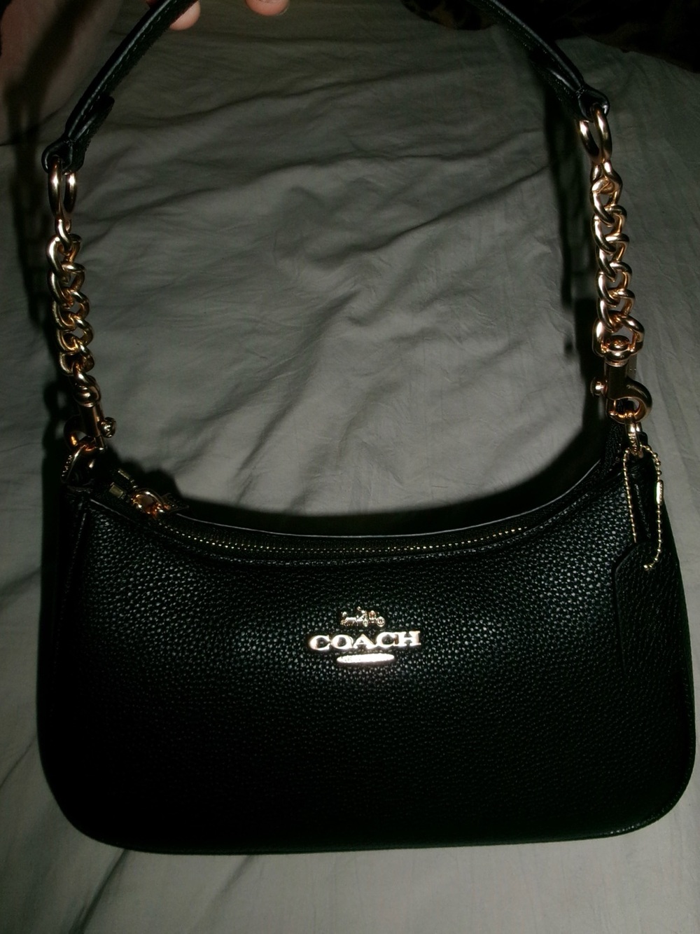 COACH Black Pebbled Teri Shoulder Bag with Gold Hardware